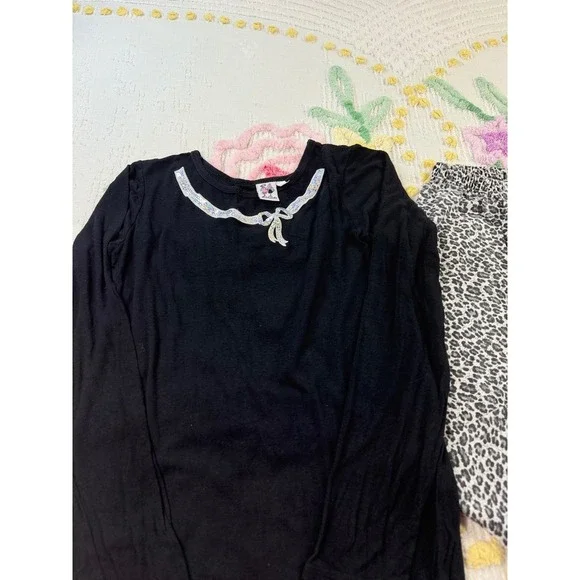 Girl Friends By Anita‎ G Kids Black Sleeve Top & Leopard Print Pants Size 10 - Picture 8 of 8